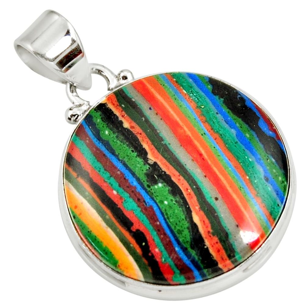  multi color rainbow calsilica round 925 silver pendant d39482