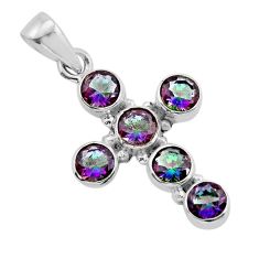 4.89cts natural multi color rainbow topaz 925 silver holy cross pendant y79225