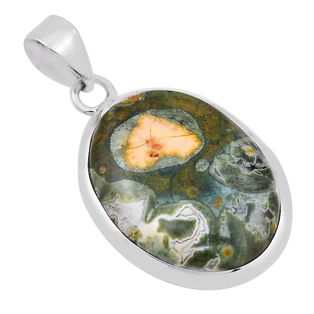 15.68cts natural multi color rainforest rhyolite jasper silver pendant n32083