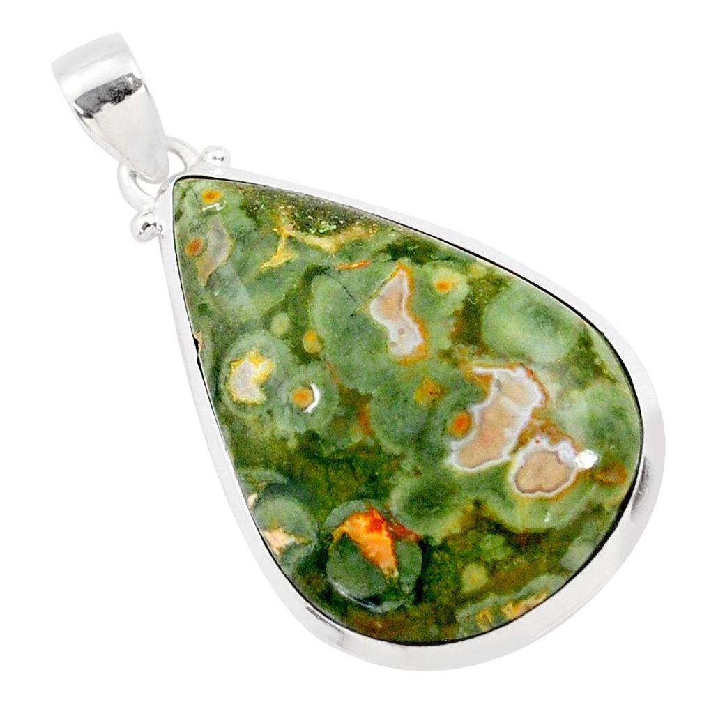 25.93cts natural multi color rainforest rhyolite jasper silver pendant t78795