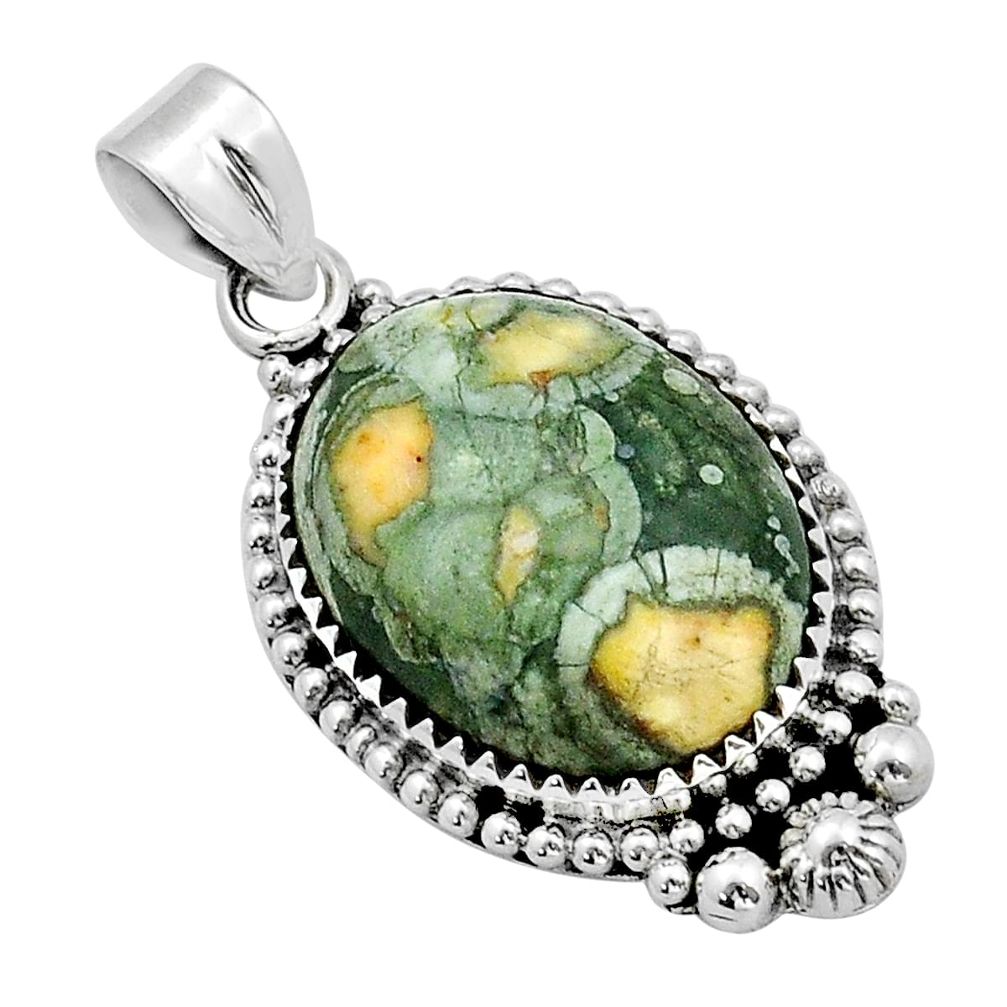 17.57cts natural multi color rainforest rhyolite jasper silver pendant u89924