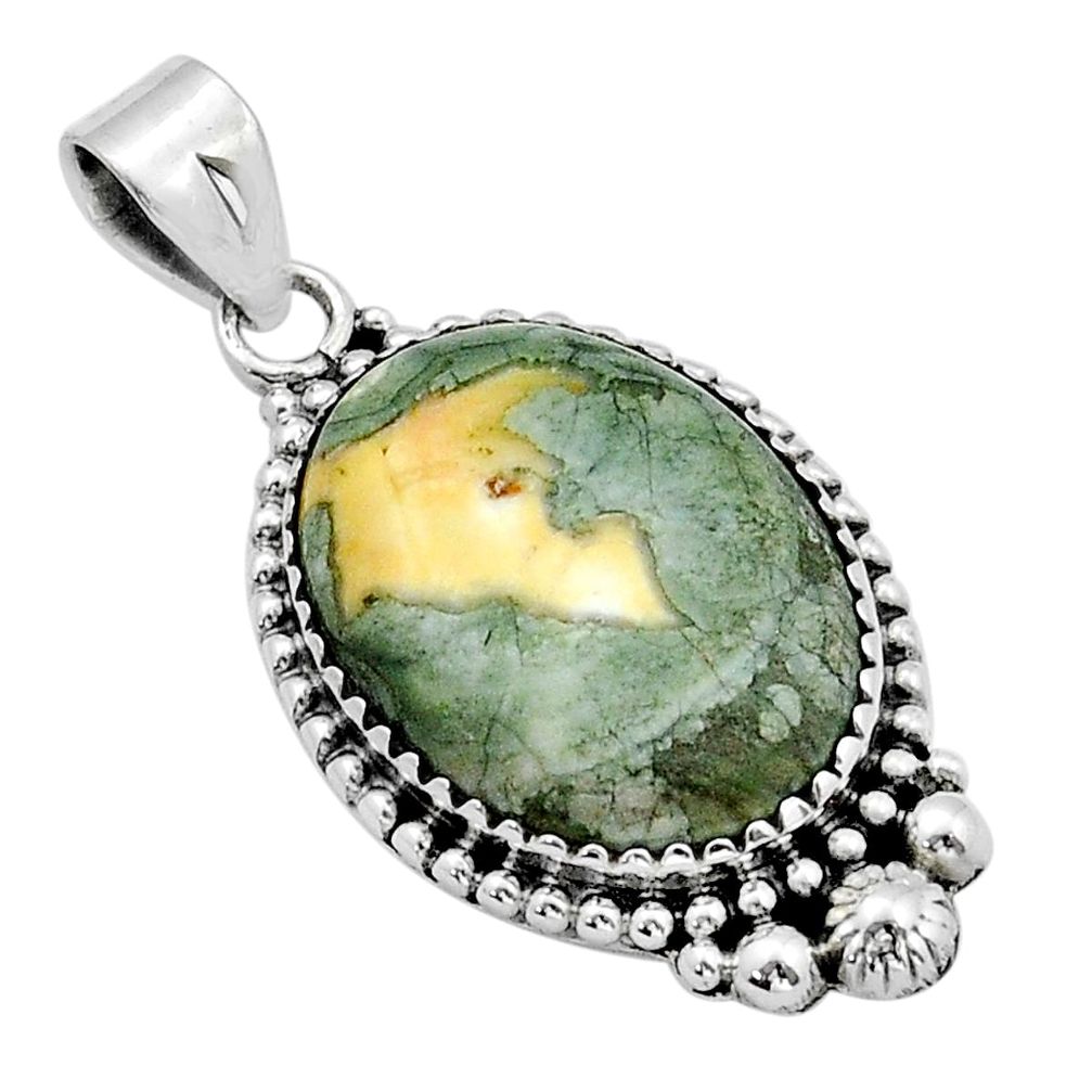 15.36cts natural multi color rainforest rhyolite jasper silver pendant u89931