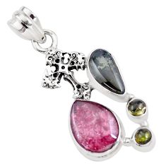 10.25cts natural multi color tourmaline 925 silver holy cross pendant p16334