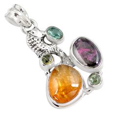 Clearance Sale- 11.54cts natural multi color tourmaline 925 sterling silver fish pendant p8367