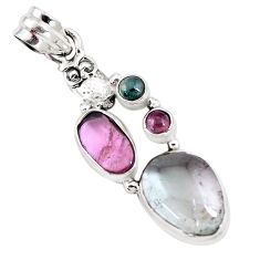 Clearance Sale- 9.67cts natural multi color tourmaline 925 sterling silver owl pendant p16338