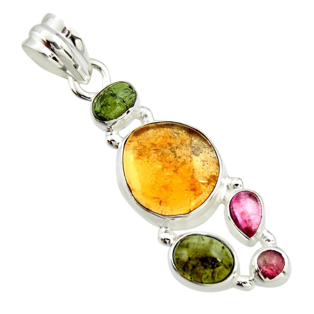 11.63cts natural multi color tourmaline 925 sterling silver pendant r20376