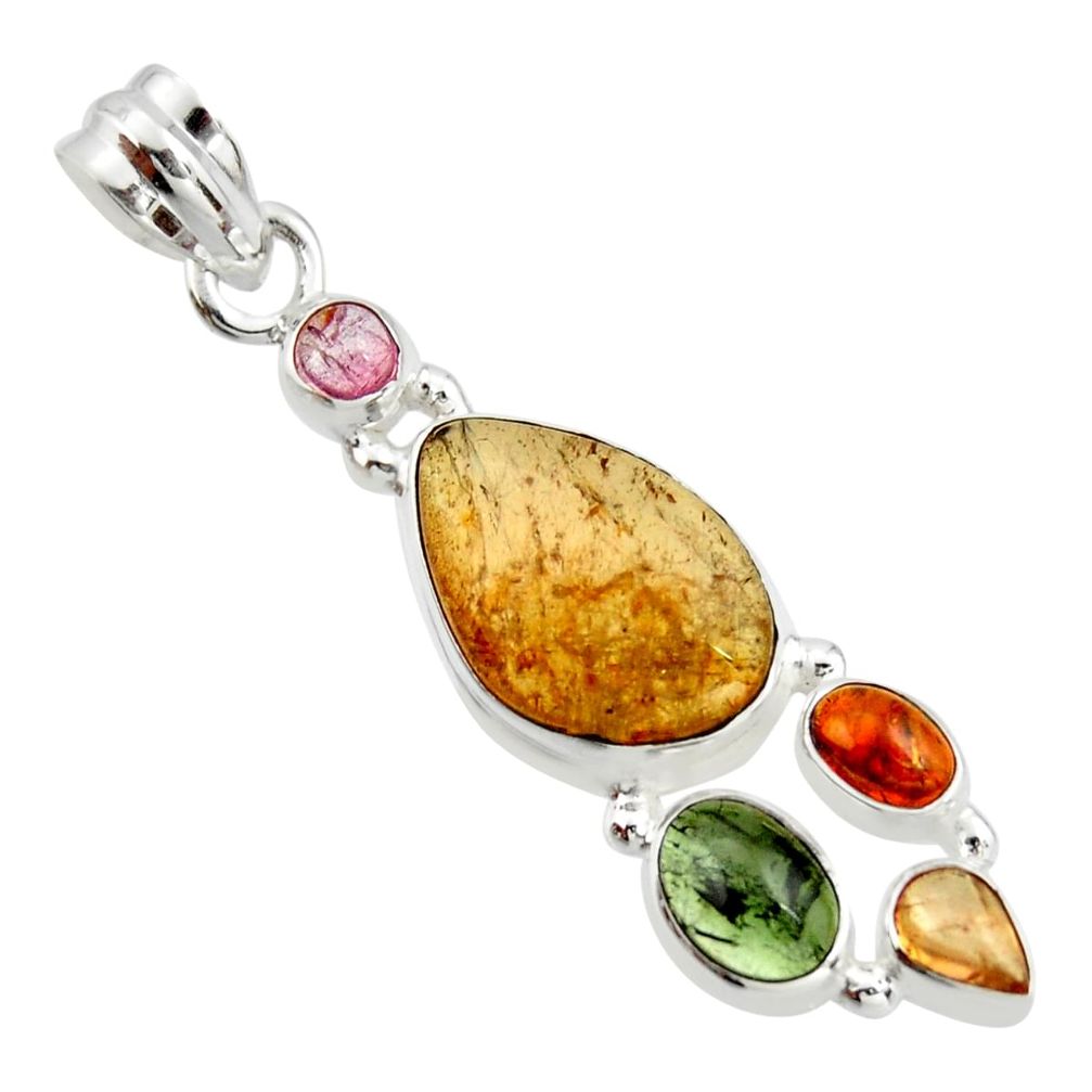 12.34cts natural multi color tourmaline fancy 925 sterling silver pendant r20375