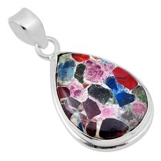 15.02cts natural multi color tourmaline pear 925 sterling silver pendant n30404
