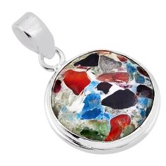 15.05cts natural multi color tourmaline round 925 sterling silver pendant n30418