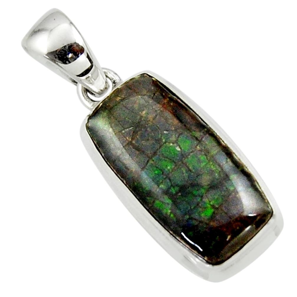 11.66cts natural multicolor ammolite (canadian) 925 silver pendant r44556