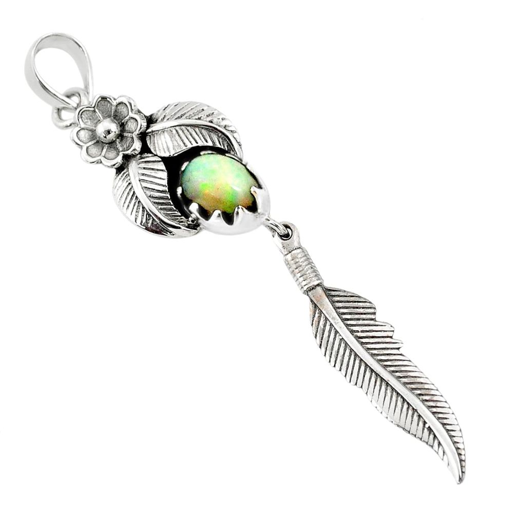 2.10cts natural multicolor ethiopian opal 925 silver dreamcatcher pendant r67936