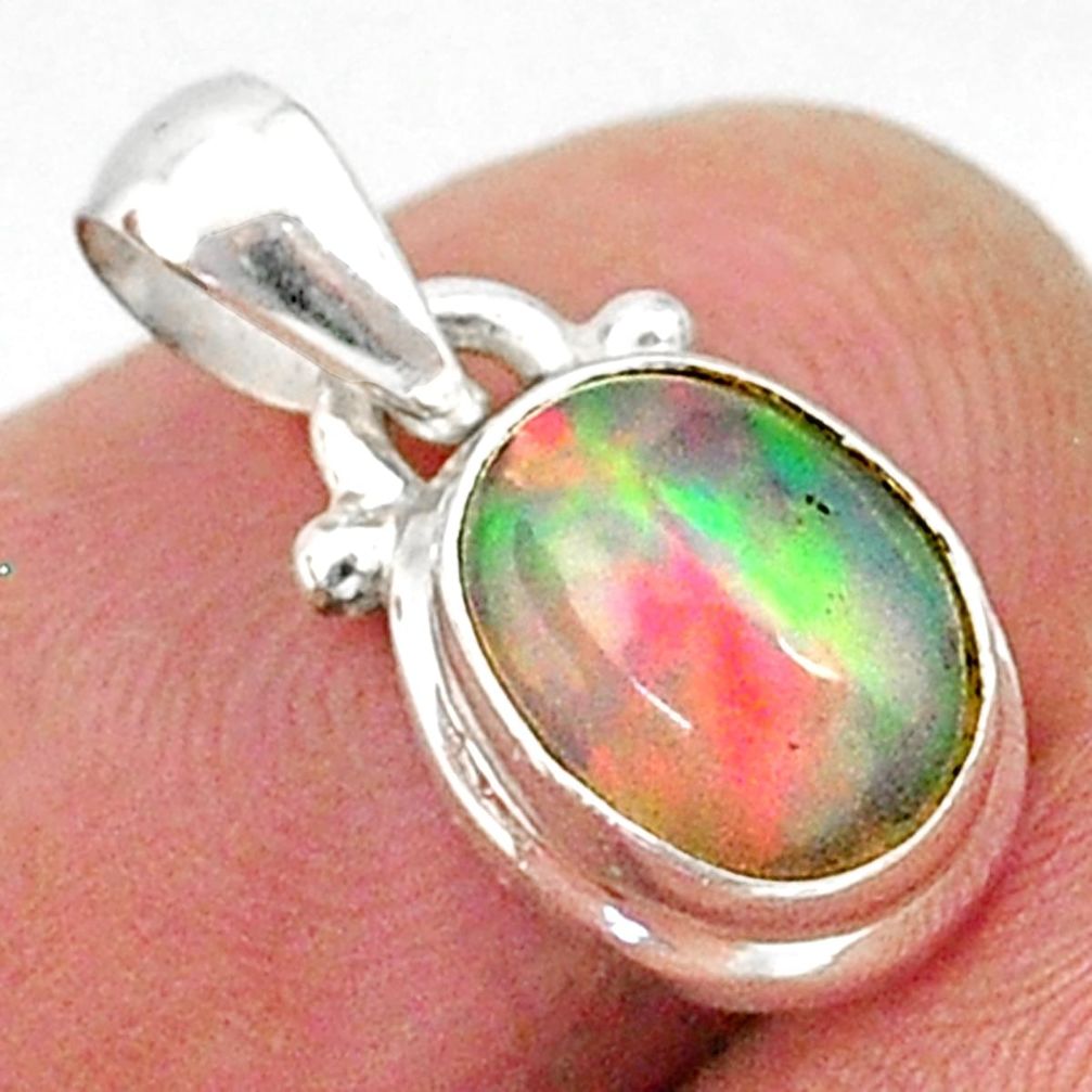 2.91cts natural multicolor ethiopian opal 925 sterling silver pendant r89042