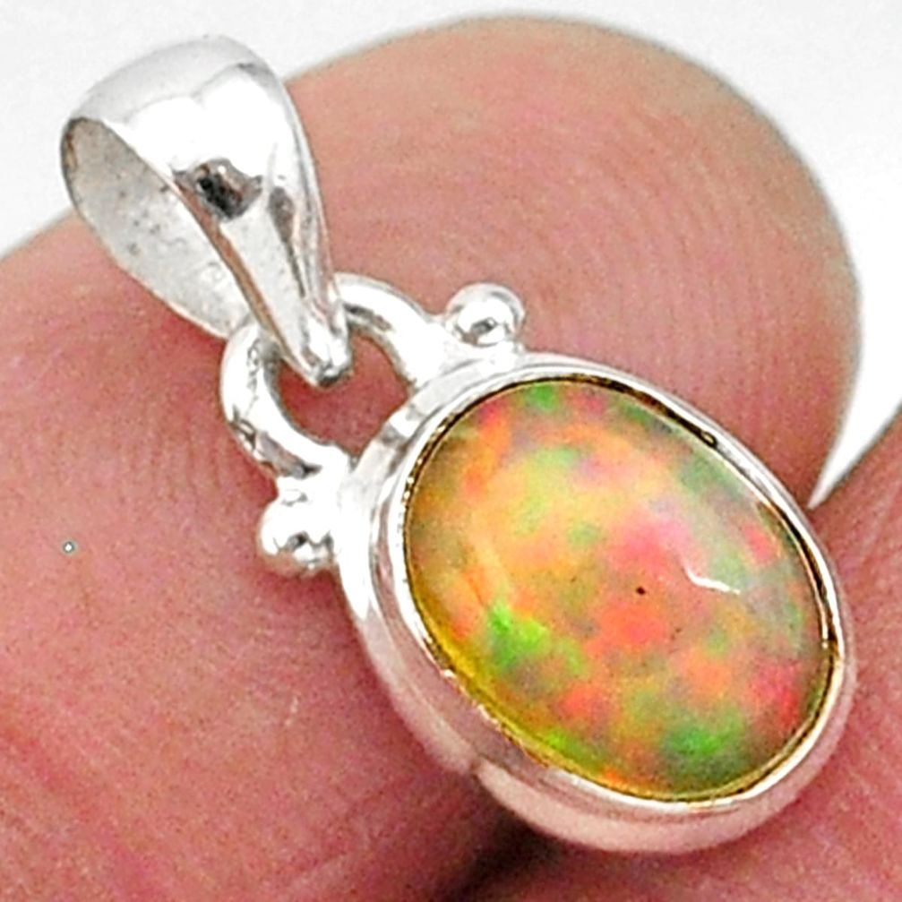 2.59cts natural multicolor ethiopian opal 925 sterling silver pendant r89052