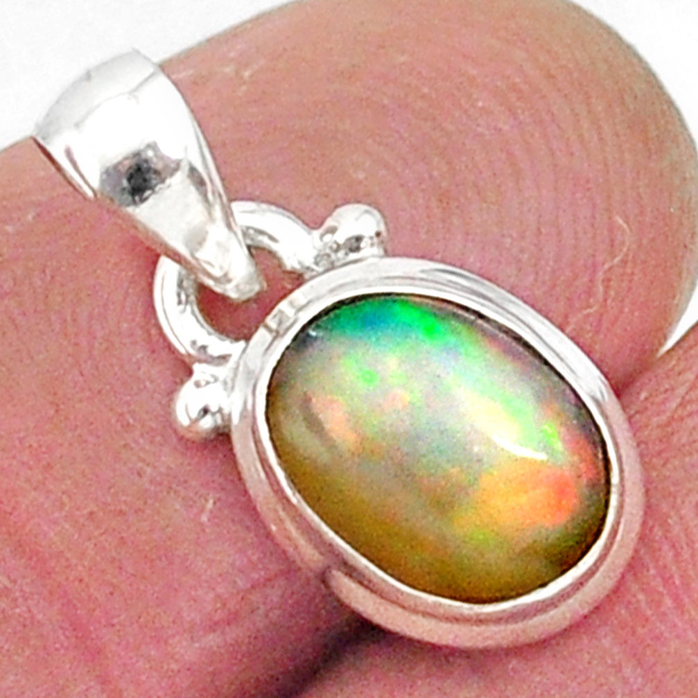 2.85cts natural multicolor ethiopian opal 925 sterling silver pendant r89060