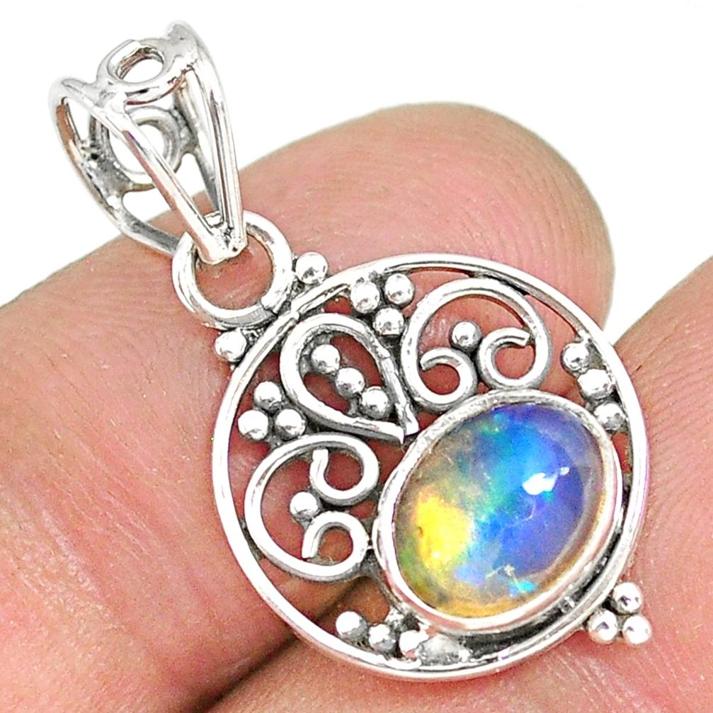 2.74cts natural multicolor ethiopian opal 925 sterling silver pendant r90062