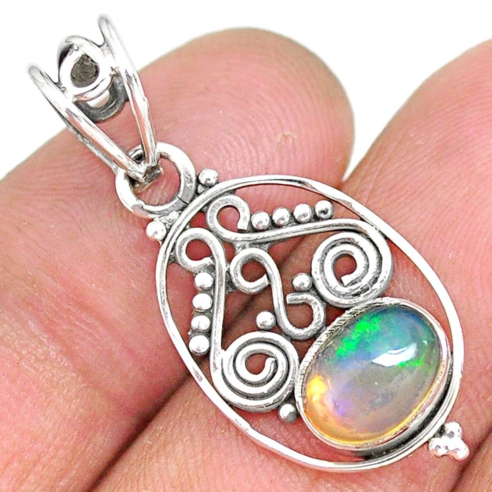 2.85cts natural multicolor ethiopian opal 925 sterling silver pendant r90069