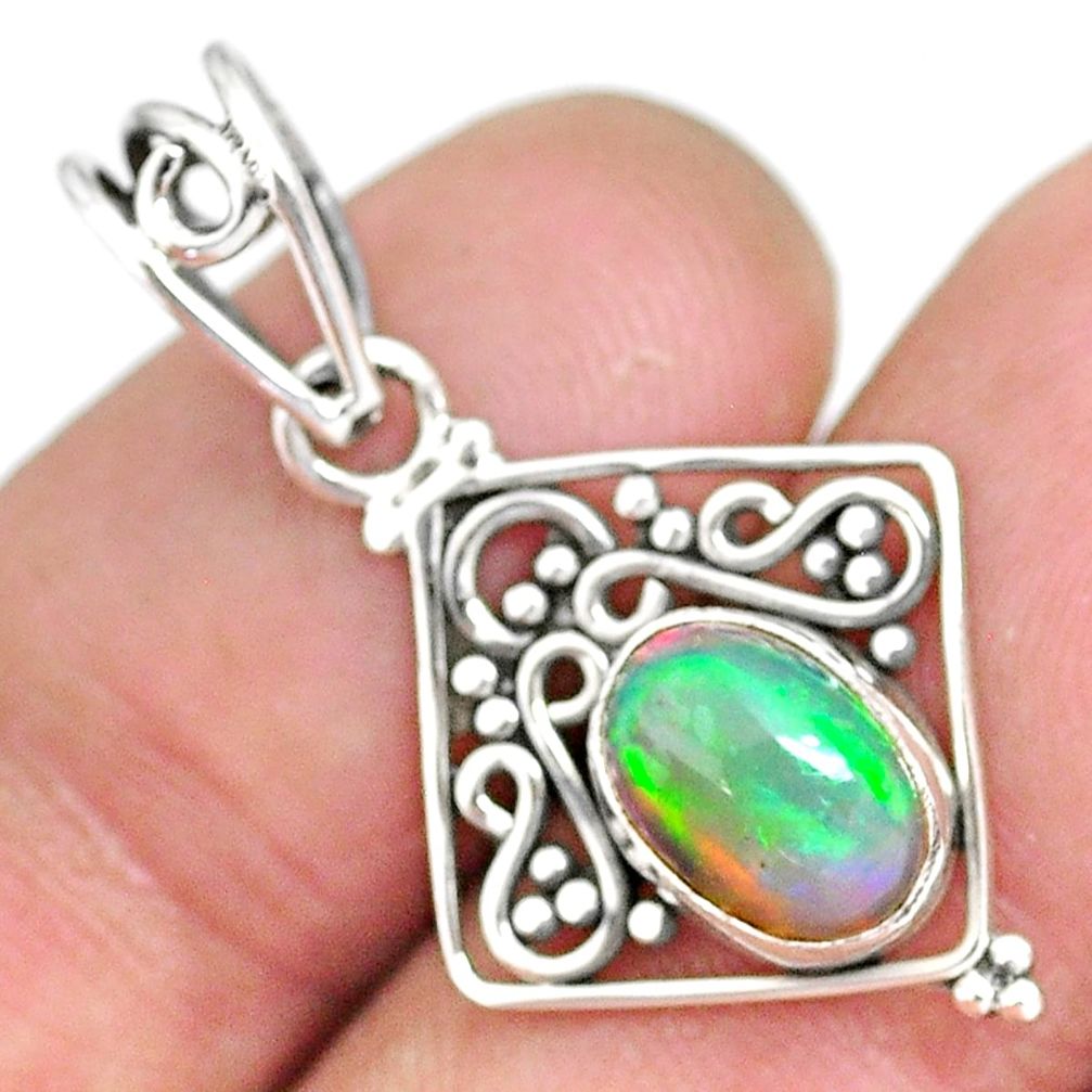 2.94cts natural multicolor ethiopian opal 925 sterling silver pendant r90078