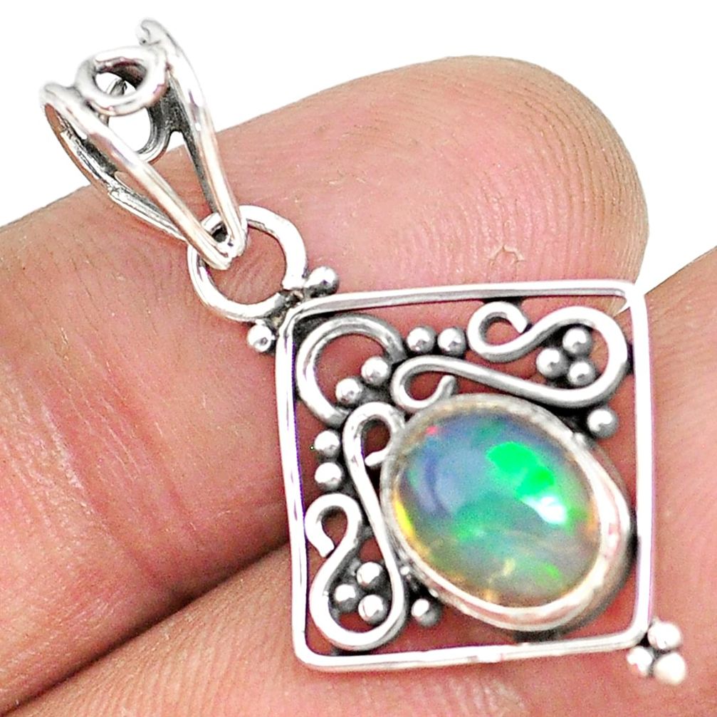 2.74cts natural multicolor ethiopian opal 925 sterling silver pendant r90082