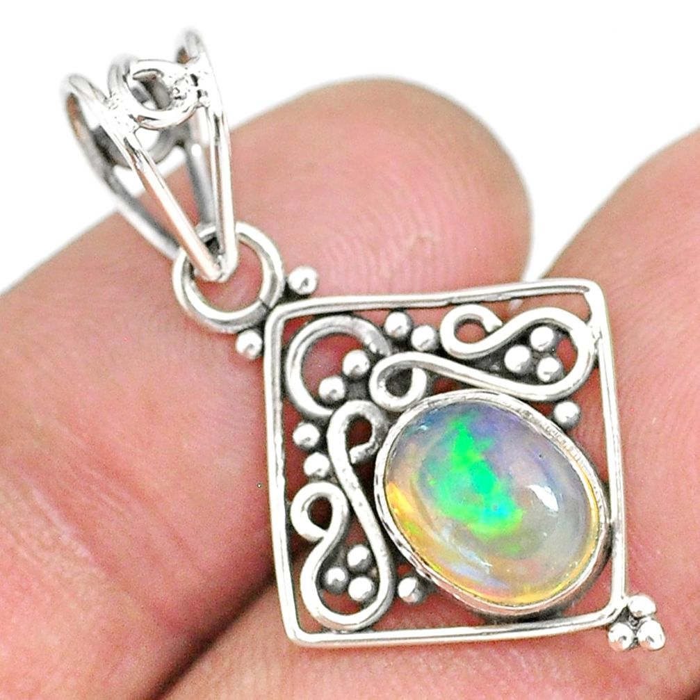 2.84cts natural multicolor ethiopian opal 925 sterling silver pendant r90085