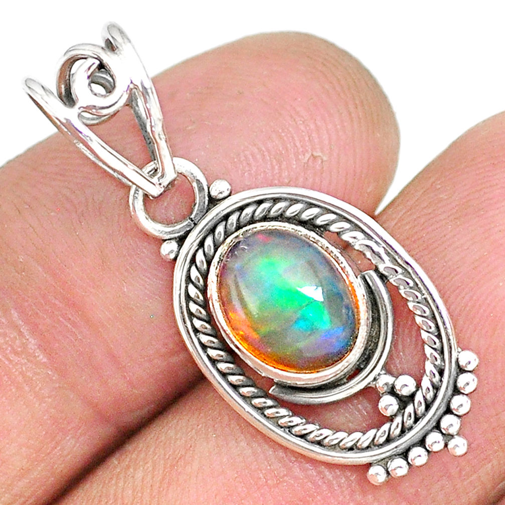 2.83cts natural multicolor ethiopian opal 925 sterling silver pendant r90096