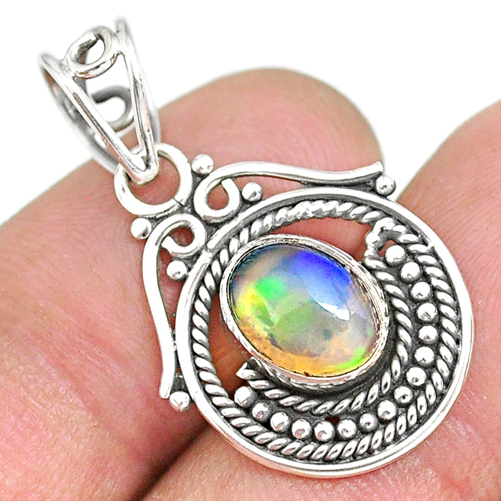 2.74cts natural multicolor ethiopian opal 925 sterling silver pendant r90100
