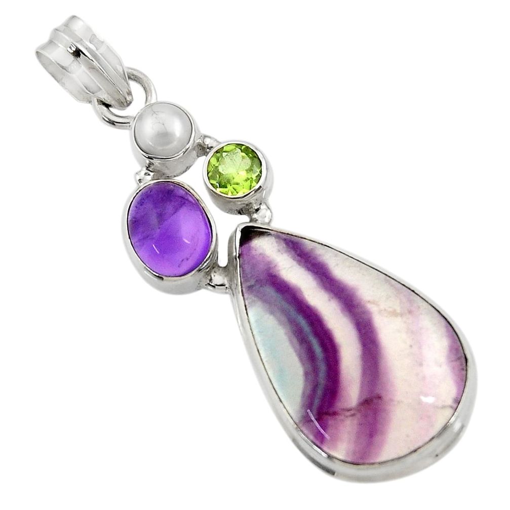 20.86cts natural multicolor fluorite amethyst pearl 925 silver pendant d43727