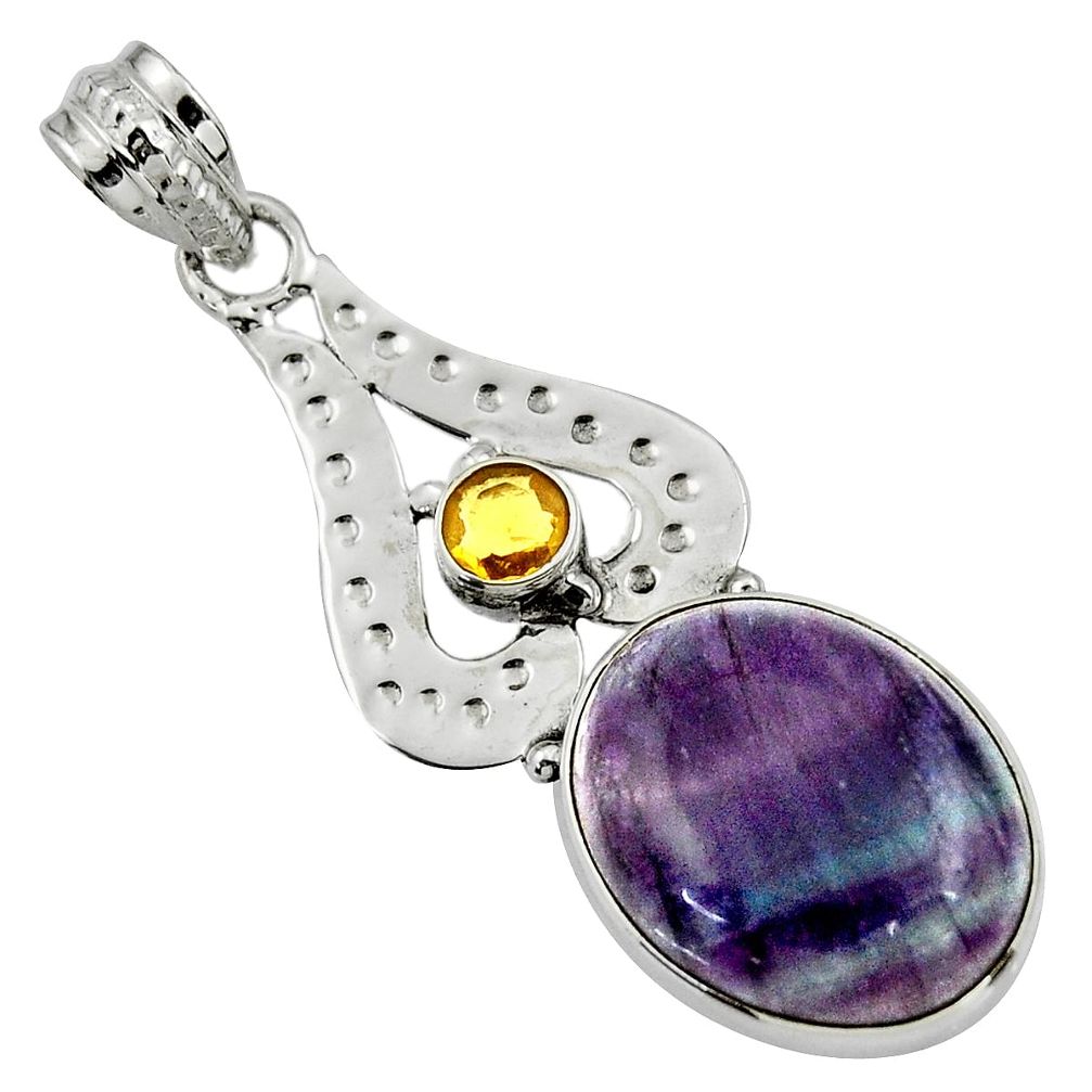 18.46cts natural multicolor fluorite citrine 925 sterling silver pendant r44537