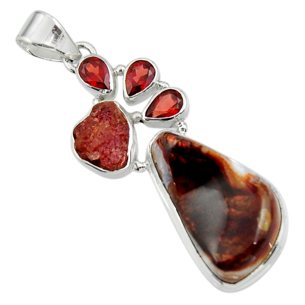 25.54cts natural multicolor mexican fire agate 925 silver pendant r44545