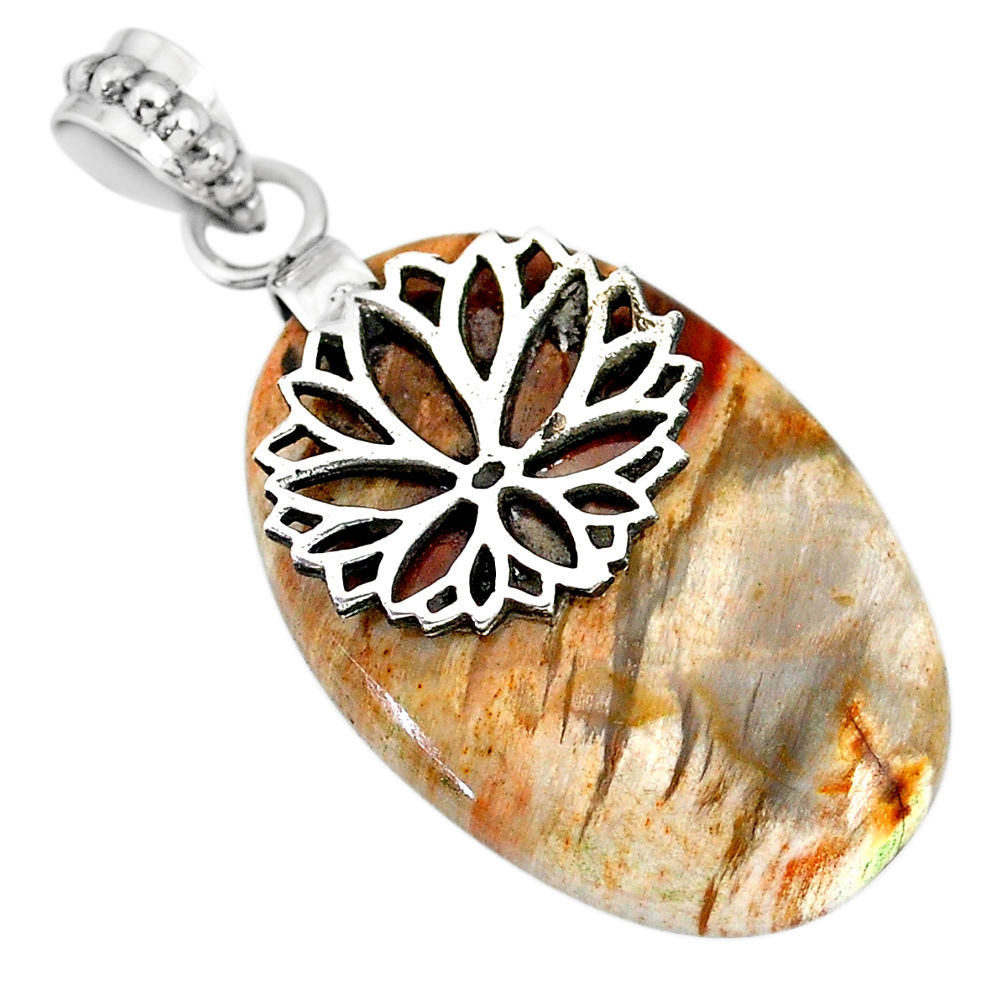 24.99cts natural multicolor plum wood jasper 925 sterling silver pendant r91293