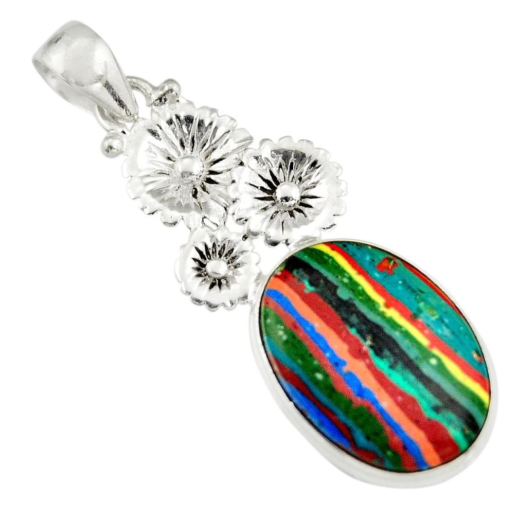 14.14cts natural multicolor rainbow calsilica 925 silver flower pendant r19612