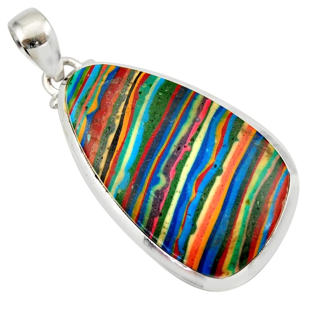 19.42cts natural multicolor rainbow calsilica 925 sterling silver pendant d42303