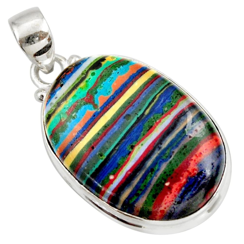 17.57cts natural multicolor rainbow calsilica 925 sterling silver pendant d42305