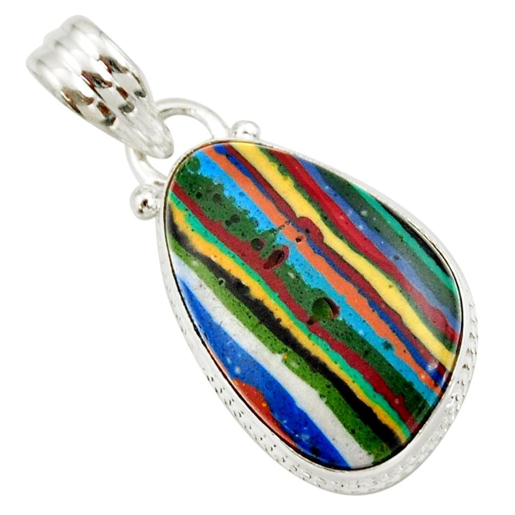 11.62cts natural multicolor rainbow calsilica 925 sterling silver pendant d42311