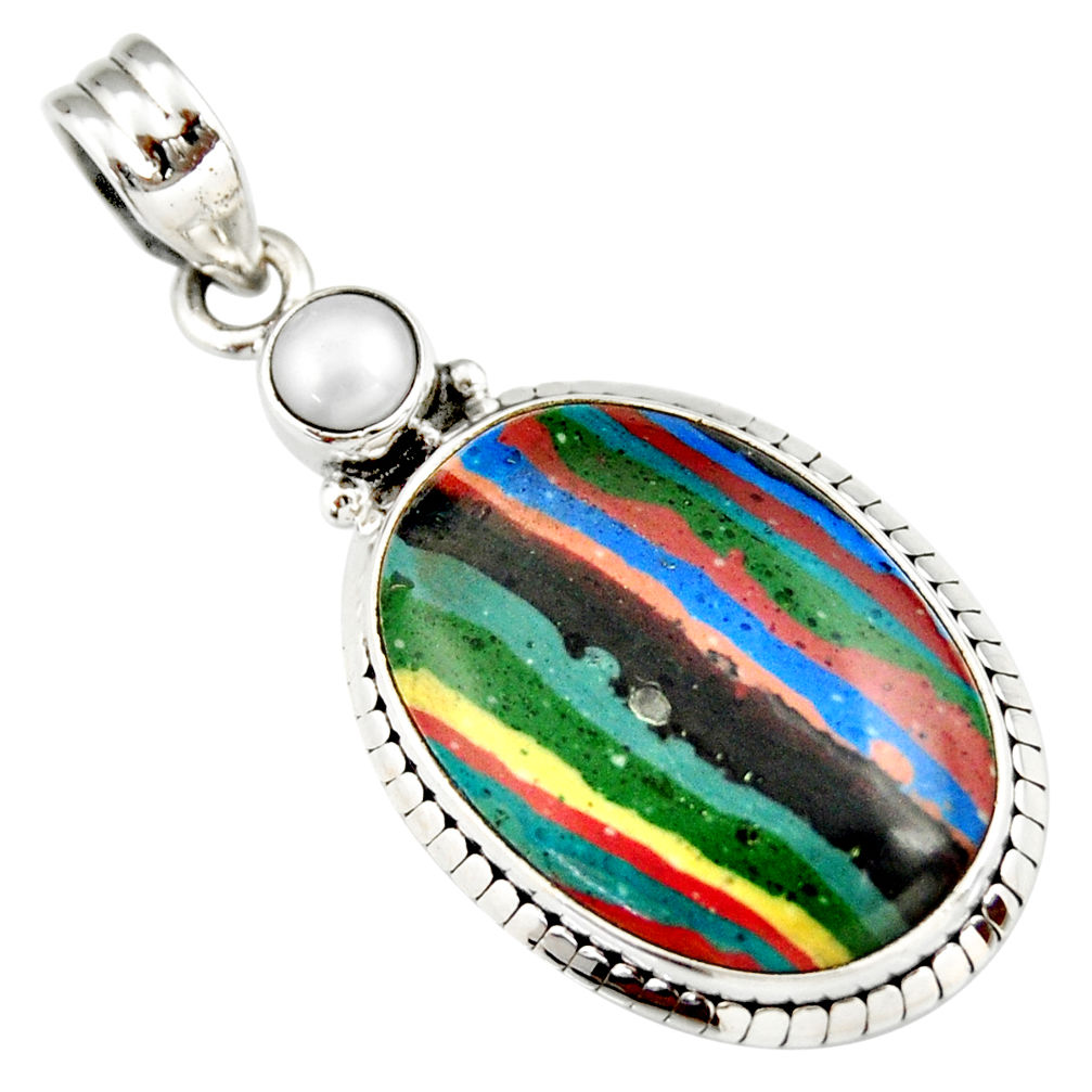 15.58cts natural multicolor rainbow calsilica 925 sterling silver pendant r20110