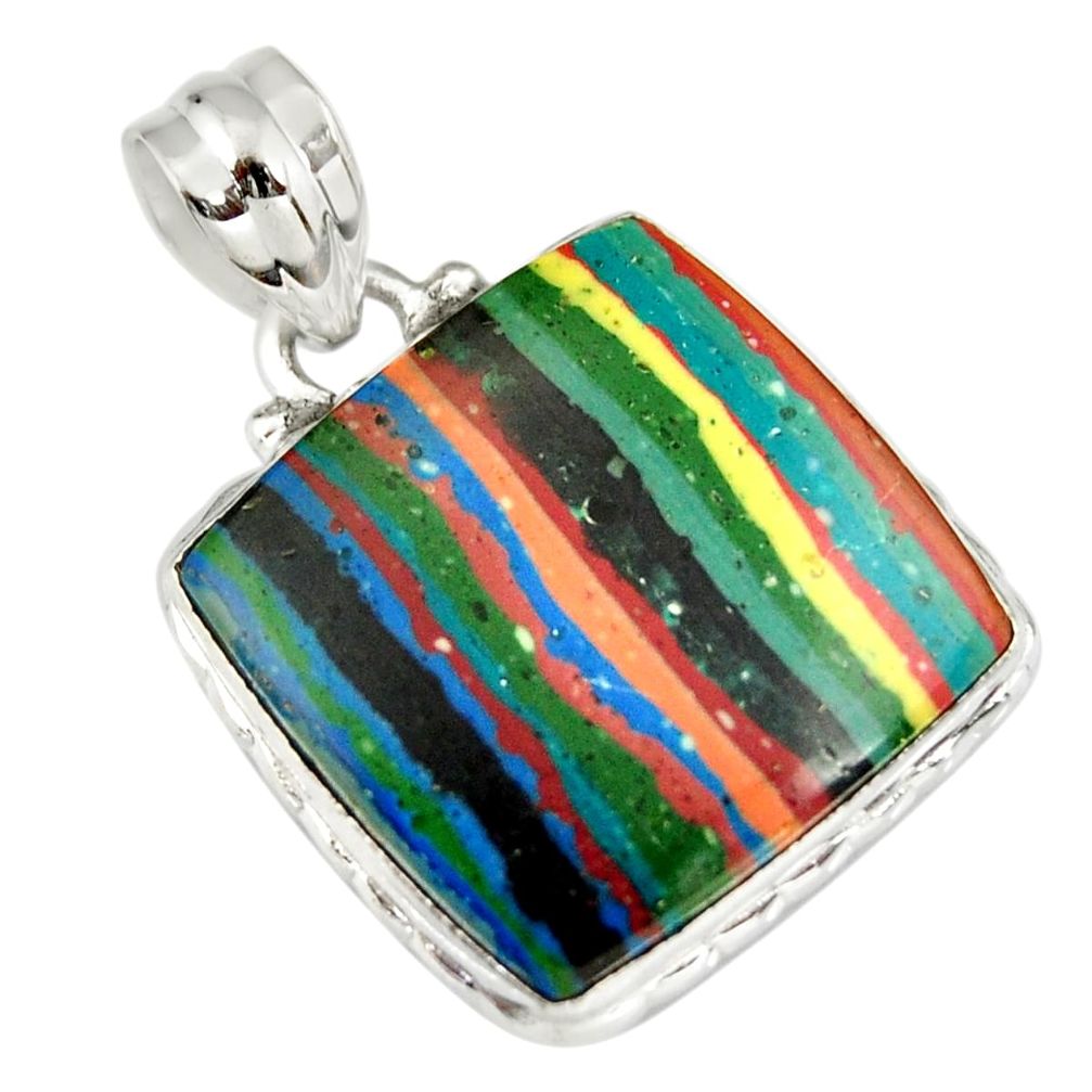 15.65cts natural multicolor rainbow calsilica 925 sterling silver pendant r20111