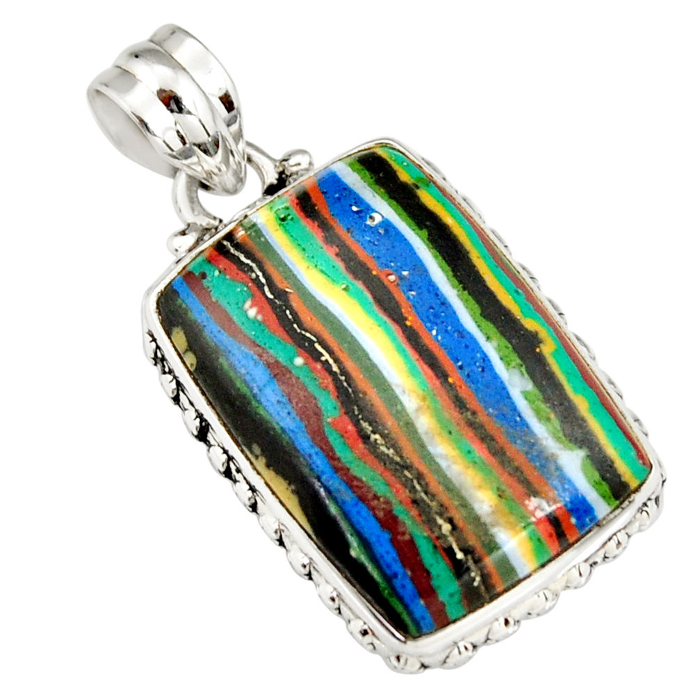 17.57cts natural multicolor rainbow calsilica 925 sterling silver pendant r20161