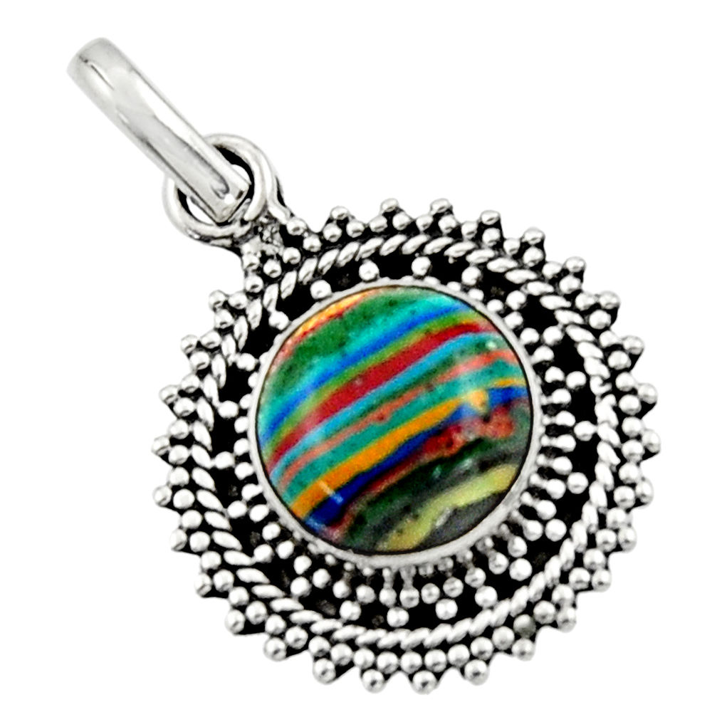 4.00cts natural multicolor rainbow calsilica 925 sterling silver pendant r44732