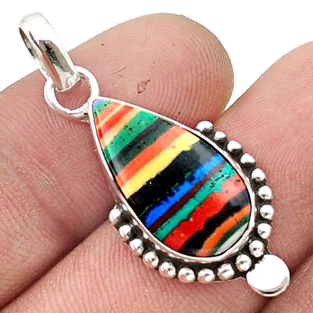 8.26cts natural multicolor rainbow calsilica 925 sterling silver pendant u40909