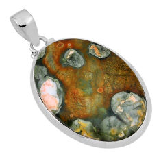 24.00cts natural multicolor rainforest rhyolite jasper 925 silver pendant n31265