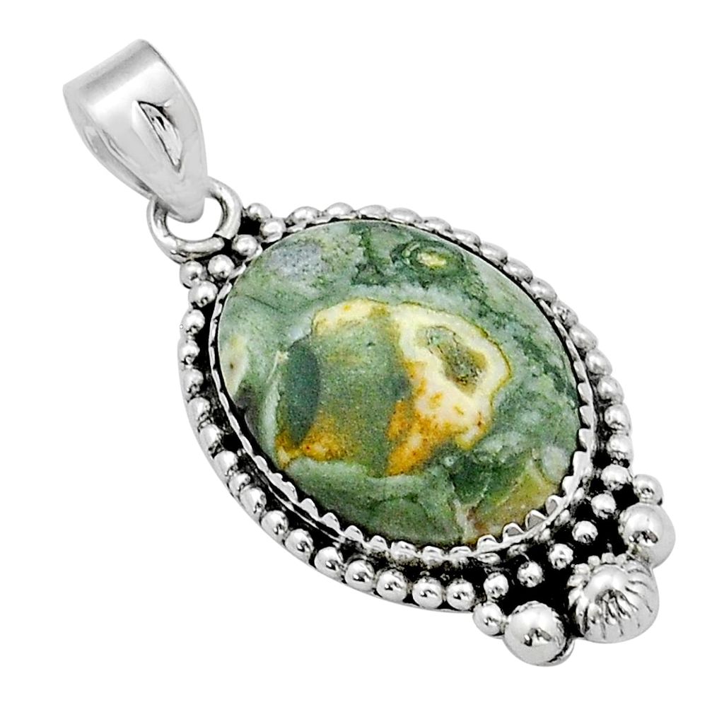 14.90cts natural multicolor rainforest rhyolite jasper 925 silver pendant u89927