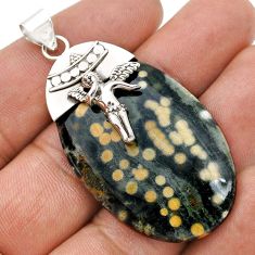 36.74cts natural ocean sea jasper (madagascar) 925 silver angel pendant u75122