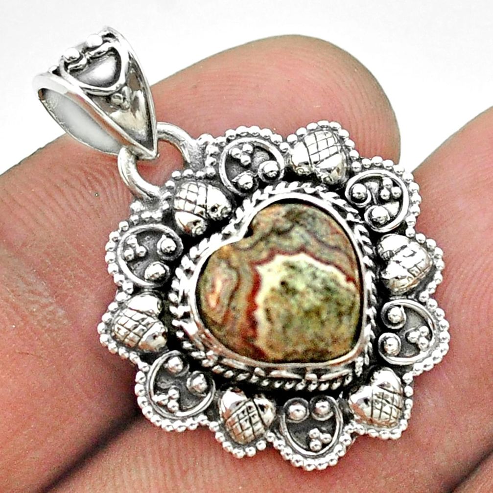 4.66cts natural ocean sea jasper (madagascar) 925 silver heart pendant t56213