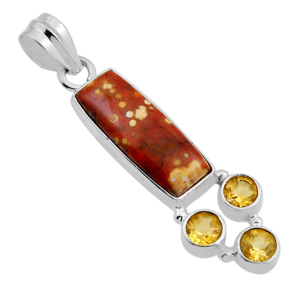 8.22cts natural ocean sea jasper (madagascar) citrine 925 silver pendant n24677