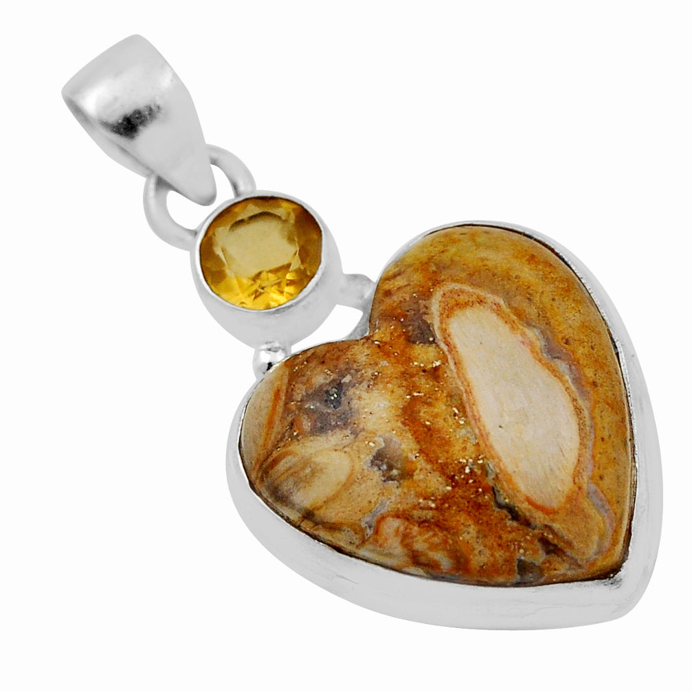 15.96cts natural ocean sea jasper (madagascar) citrine 925 silver pendant n29141