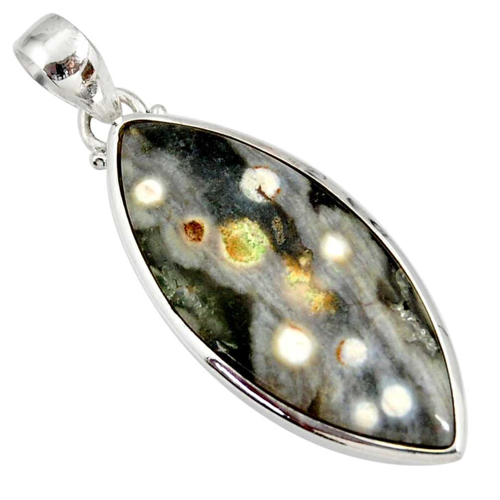 21.48cts natural ocean sea jasper (madagascar) marquise silver pendant d41347