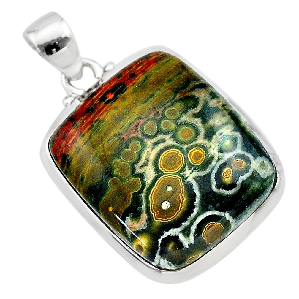 19.99cts natural ocean sea jasper (madagascar) octagan silver pendant t22458