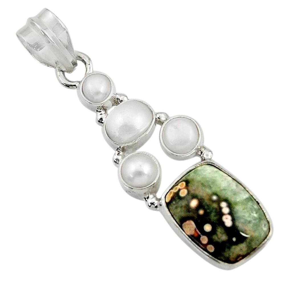 9.67cts natural ocean sea jasper (madagascar) pearl 925 silver pendant d43225