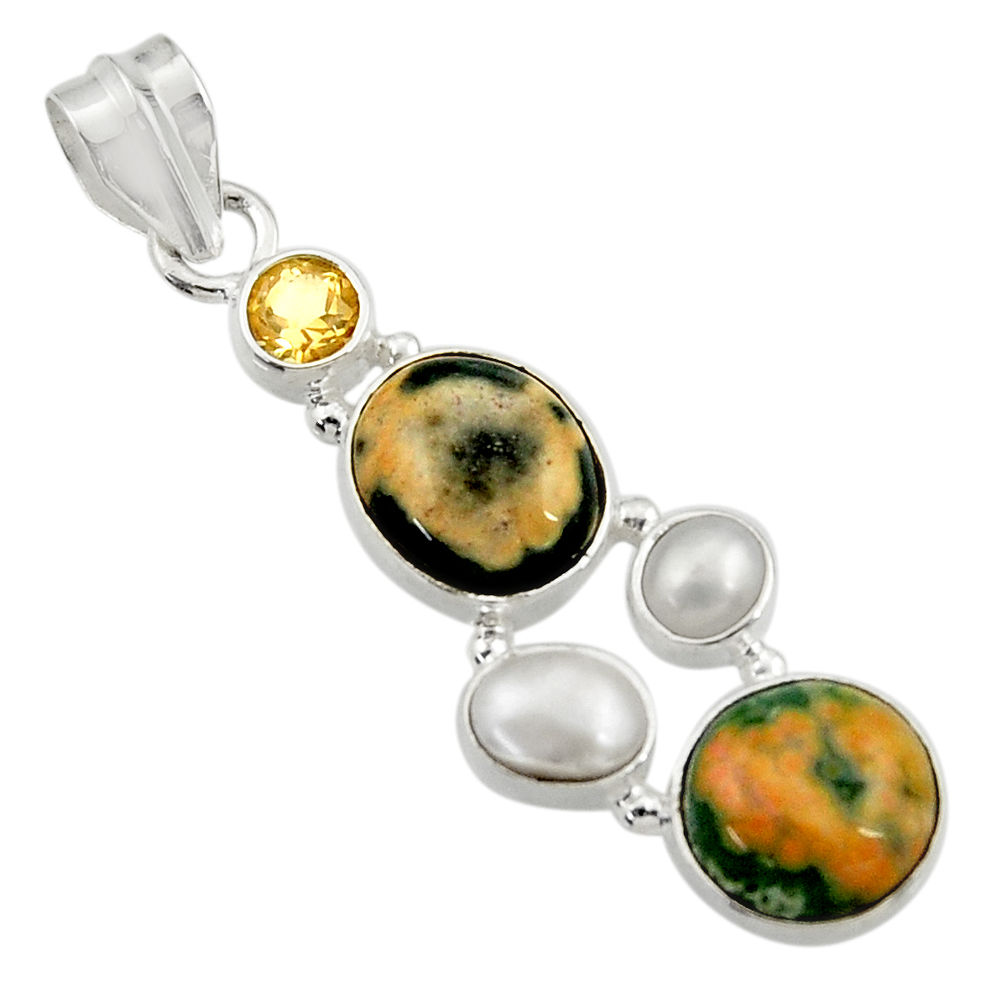 12.06cts natural ocean sea jasper (madagascar) pearl 925 silver pendant d43240