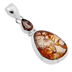 13.42cts natural ocean sea jasper (madagascar) smoky topaz silver pendant n51693