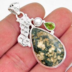 22.70cts natural ocean sea jasper peridot pearl silver seahorse pendant y21172